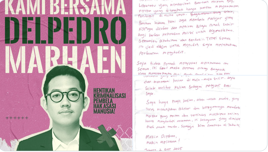 Surat dari Penjara, Delpedro Marhaen: Makin Ditekan, Makin Melawan!